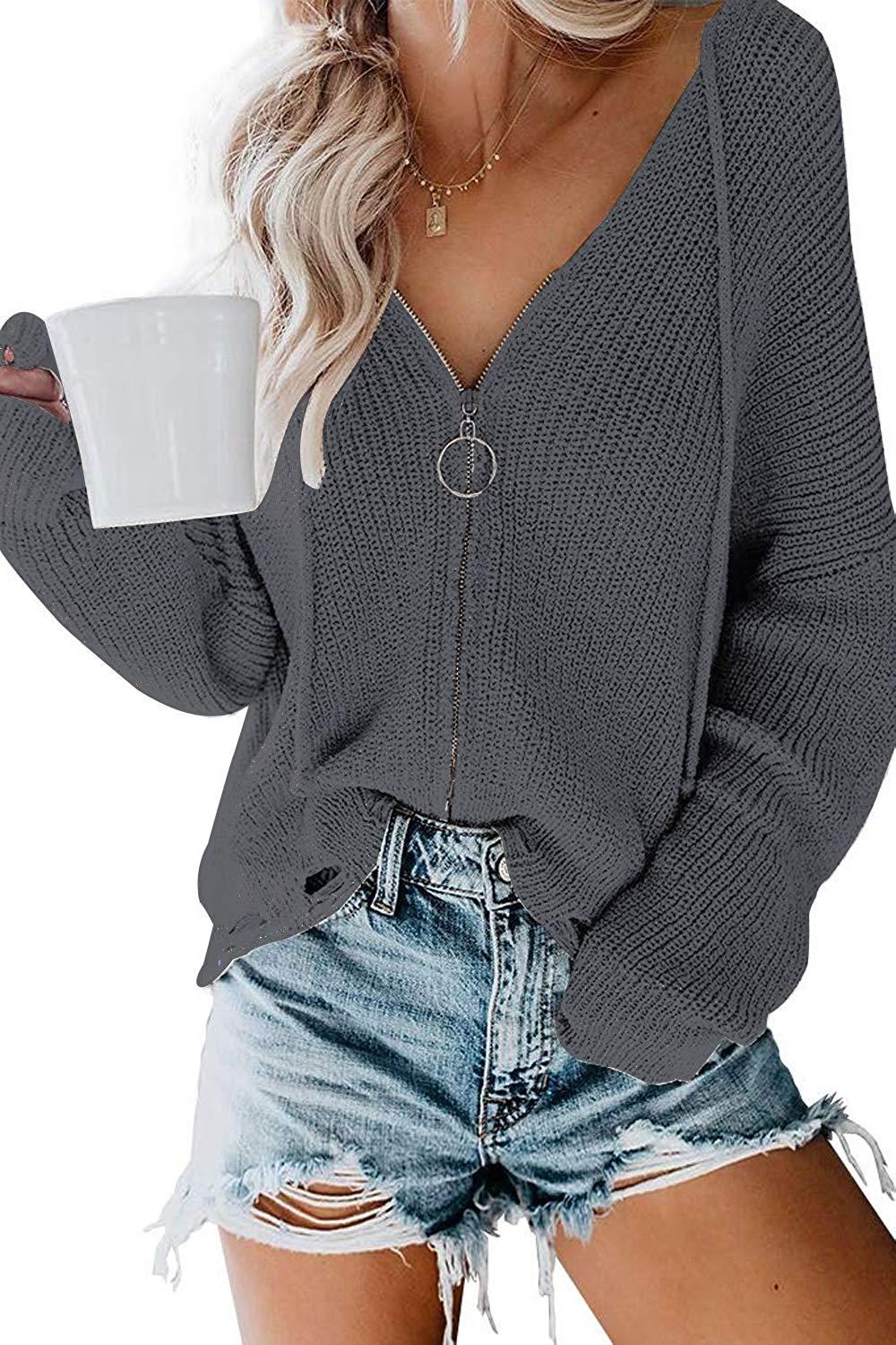 V-Ausschnitt-Pullover Damen Sweatshirt V-Ausschnitt Langarm Kapuzenpullover Strickpullover