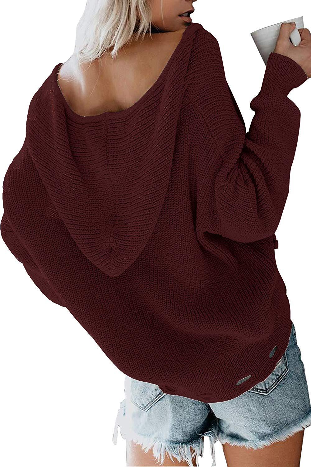 V-Ausschnitt-Pullover Damen Sweatshirt V-Ausschnitt Langarm Kapuzenpullover Strickpullover